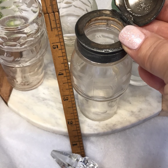 Vintage vase curettes carousel silver plated etch crystal glass oil vinegar 6 pc - Picture 12 of 16